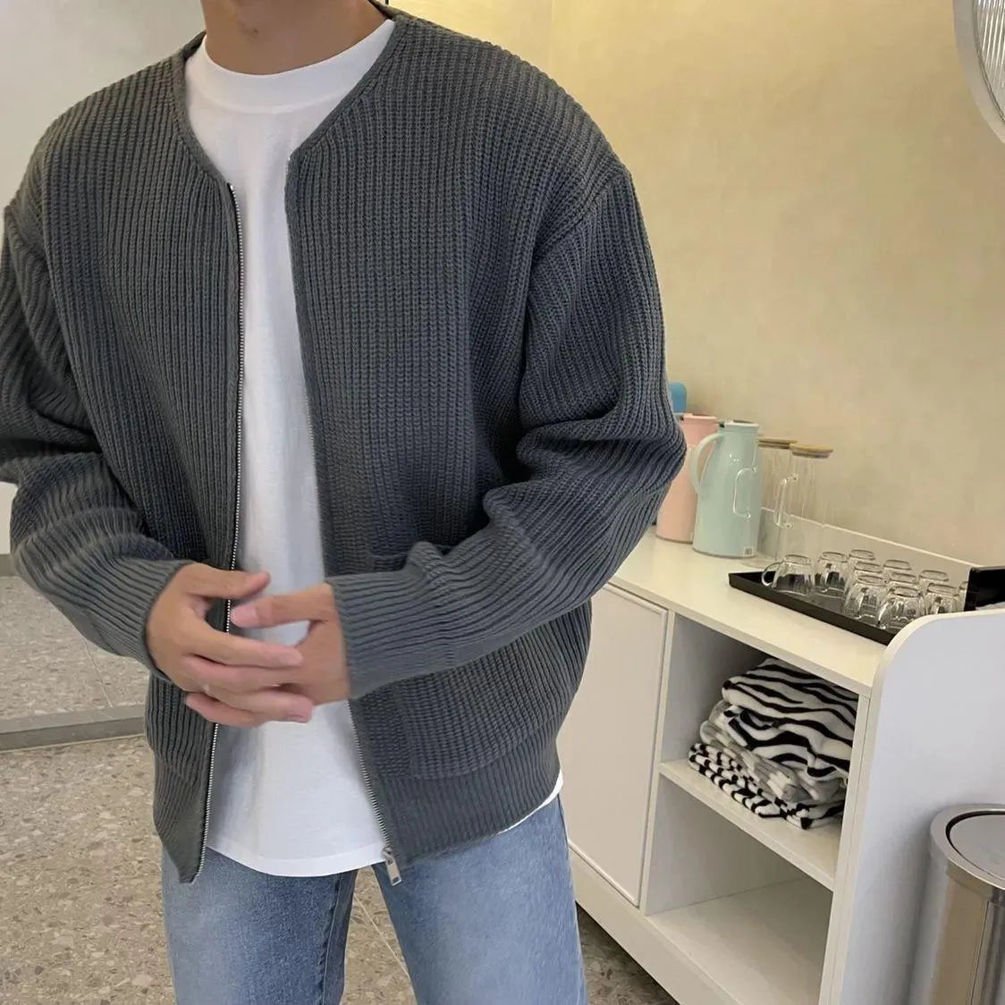 R&B | Herren Strickjacke mit Reißverschluss