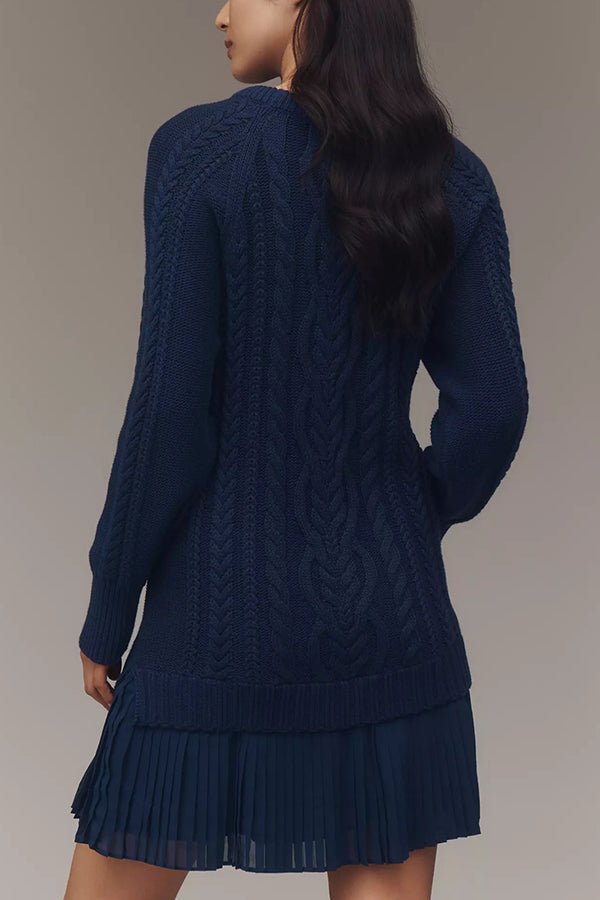R&B | Strickkleid mit Plissiertem Chiffon Saum