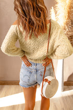 R&B | Aprikosenfarbener asymmetrischer Ausschnitt Pullover mit kalten Schultern und Wimpern