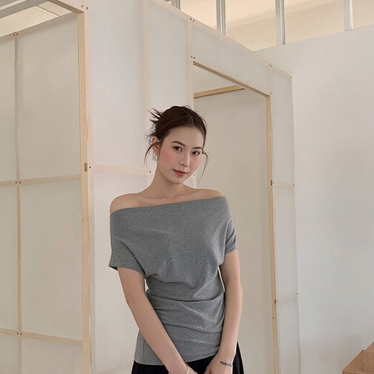 Damen Kurzarm T-Shirt mit Raffungen Slim Fit