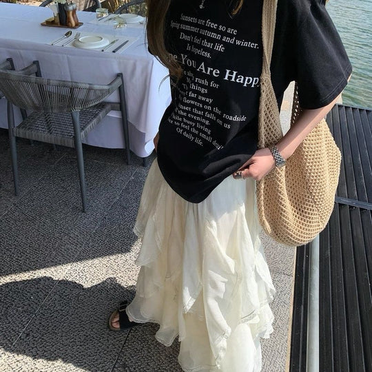 Damen Kurzarm T-Shirt mit Buchstaben Print