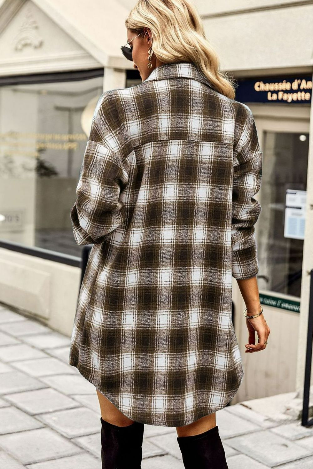 R&B | Karierte Kurze Hemdjacke mit abgerundetem Saum