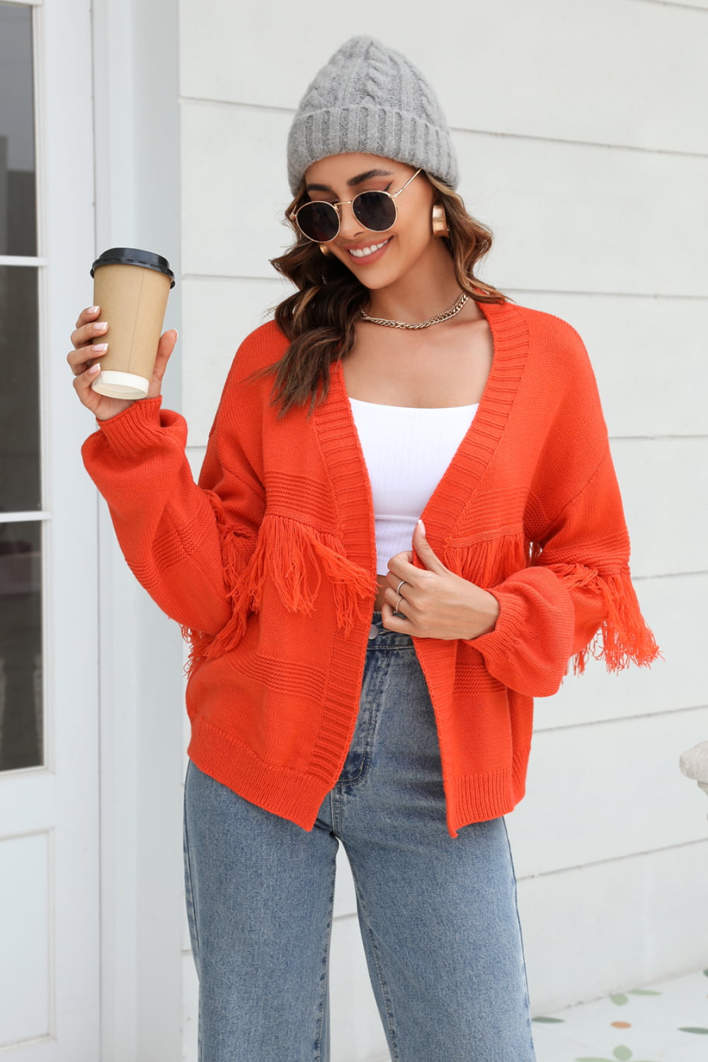 R&B | Fransenbesatz Offene Vorder-Cardigan