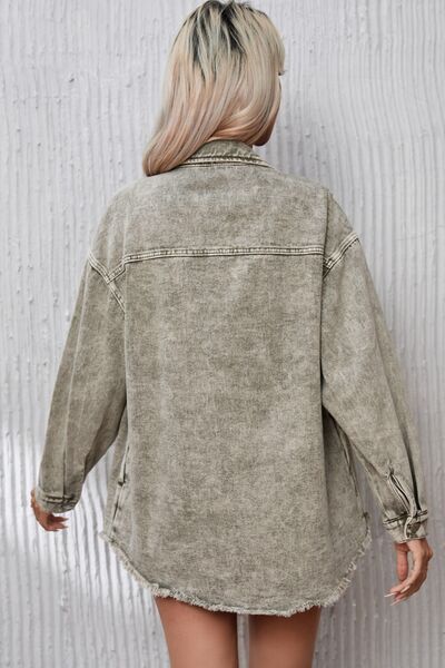 R&B | Button Up Pocketed Raw Hem Denimjacke