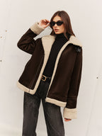 R&B | Braune Jacke mit Fleece Futter und Lockerer Passform
