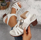 Retro-Sandalen mit Blockabsatz und verstellbarem Riemen R&B R&B