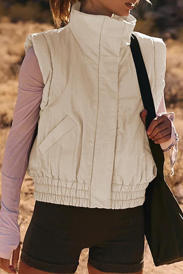 R&B | Stehkragenknopf ärmellos lockerer Taschenkastenjacke