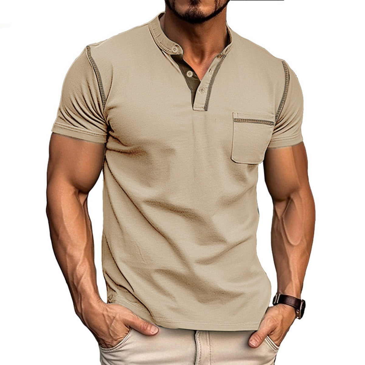 R&B | Kurzärmeliges Henley-Hemd