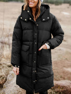 R&B | Stylischer Puffer Schwarzer Wintermantel mit Kapuze und Polsterung Ideal für Herbst/Winter