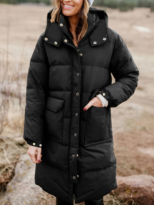R&B | Stylischer Puffer Schwarzer Wintermantel mit Kapuze und Polsterung Ideal für Herbst/Winter