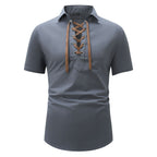R&B | Leinen Revers Tether V-Ausschnitt Kurzarm-Shirt