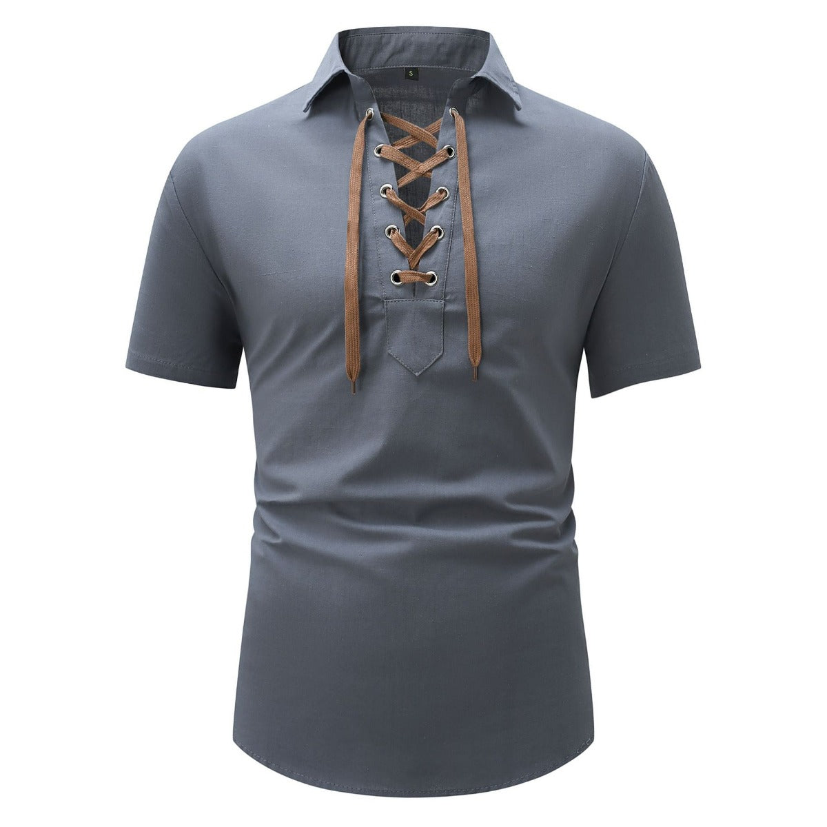 R&B | Leinen Revers Tether V-Ausschnitt Kurzarm-Shirt