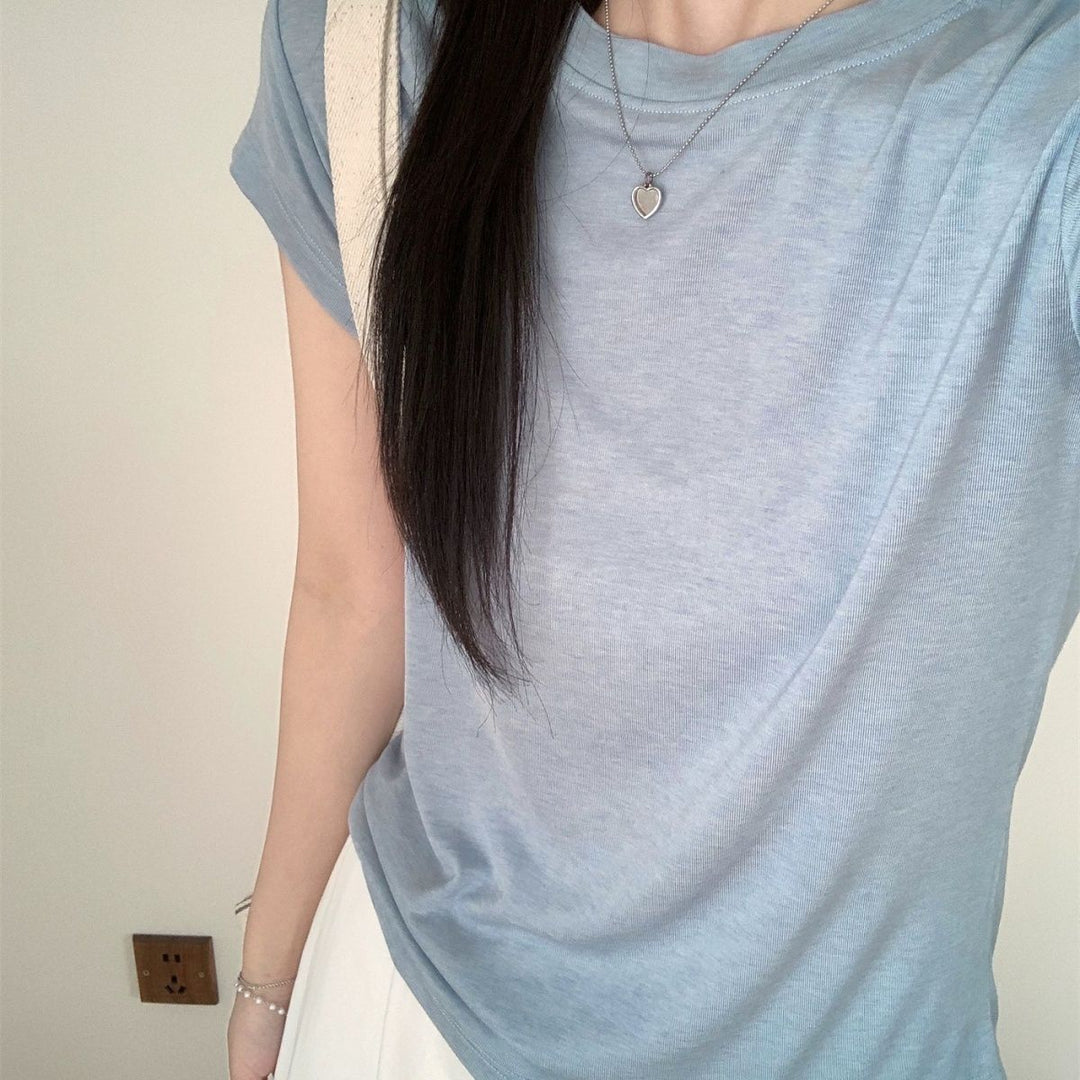 Damen Rundhals Kurzarm T-Shirt Slim Fit Grau
