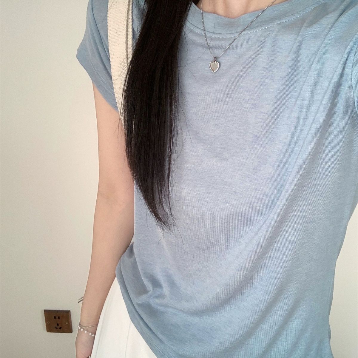 Damen Rundhals Kurzarm T-Shirt Slim Fit Grau