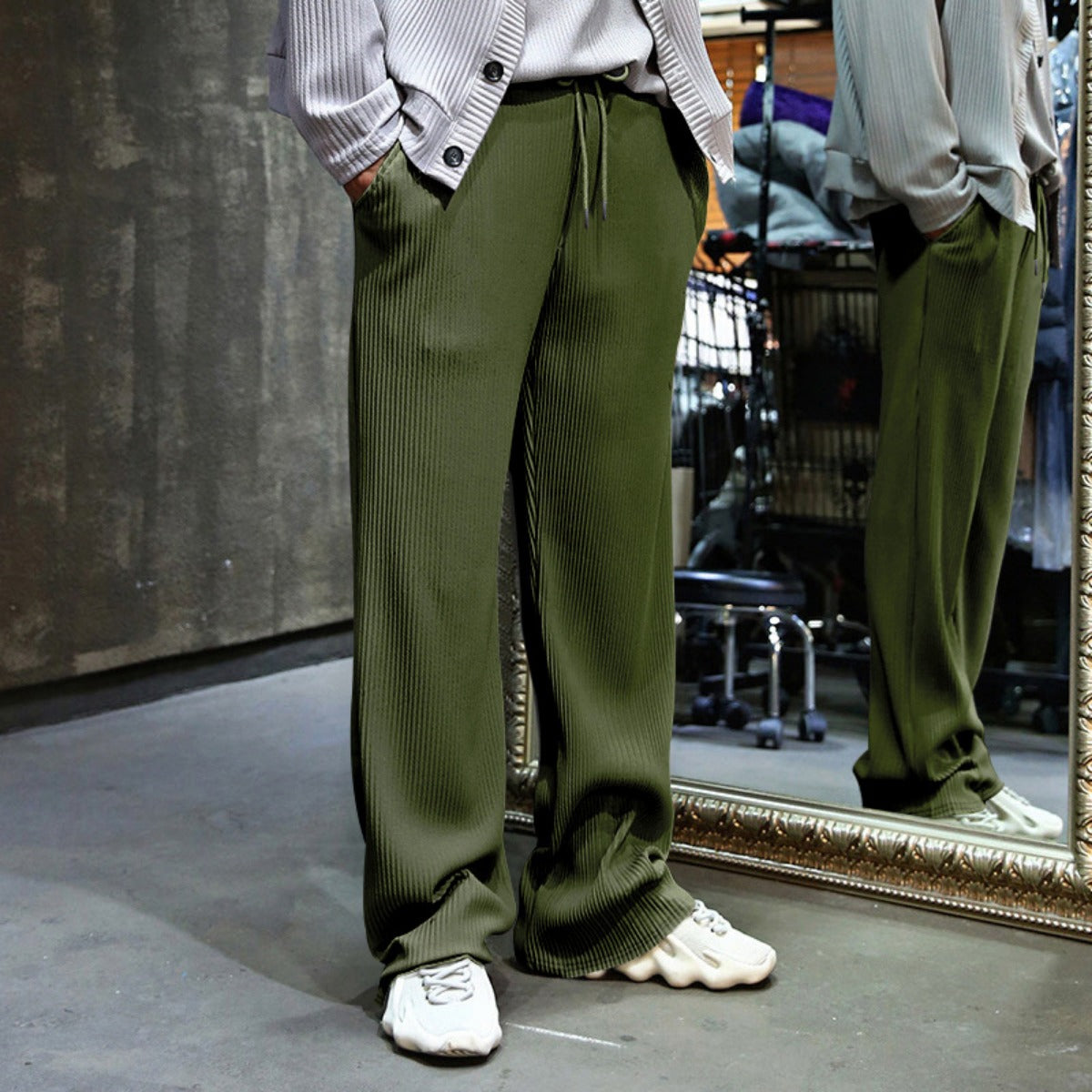 R&B | Dropping Gestreifte Hose mit hoher Taille und weitem Bein