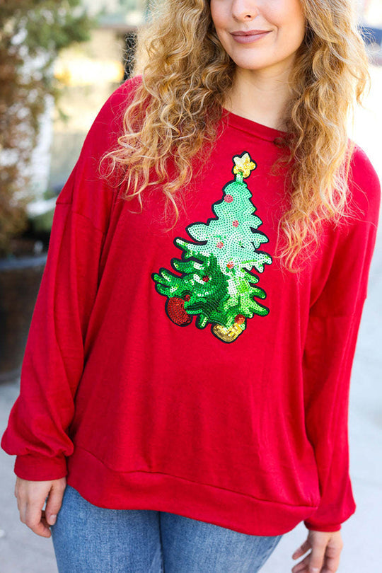 R&B | Weihnachtsbaum Feiertag Pailletten Freizeit Locker Sweatshirt