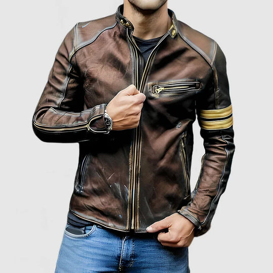 R&B Stehkragen Farbe Block Biker Zip Up jacke