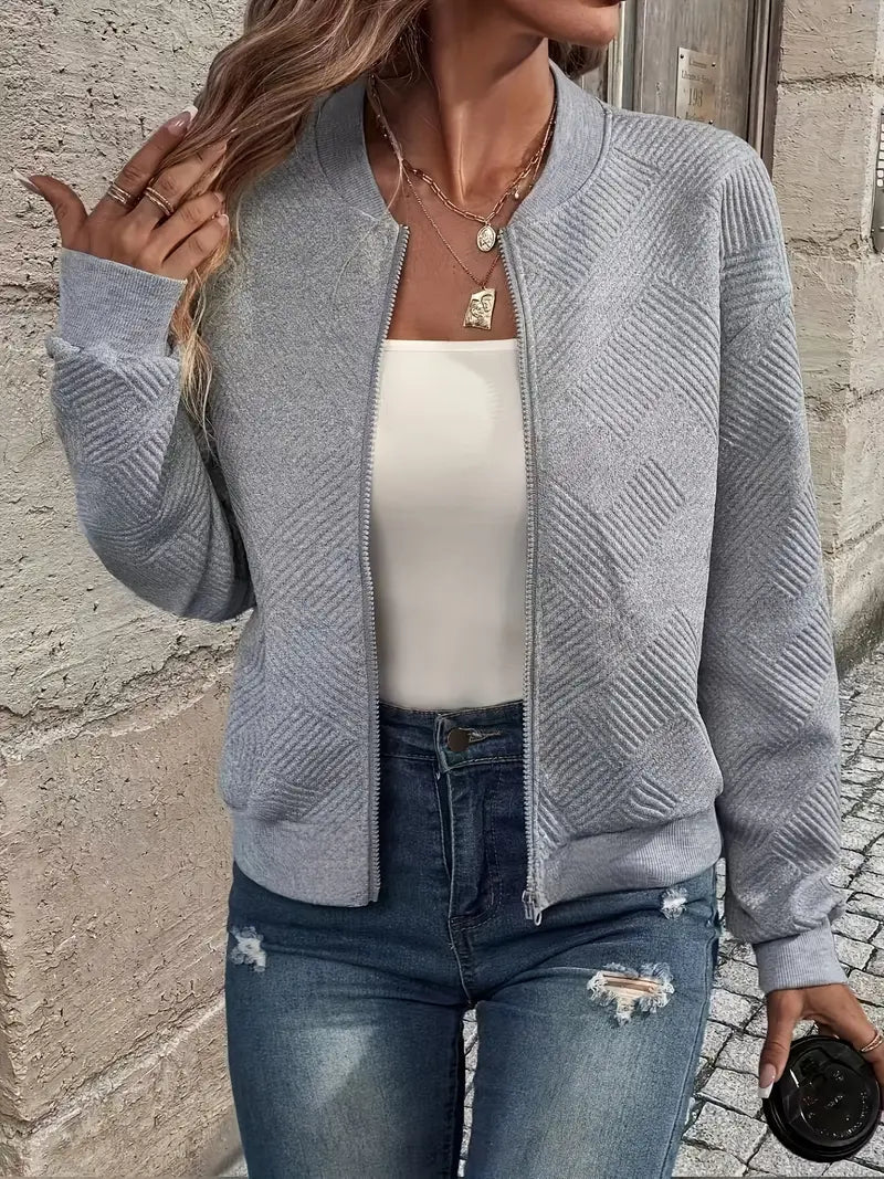 R&B | Cardigan - Damen Herbst Zip-Up Texturierter Cardigan mit Rippbund
