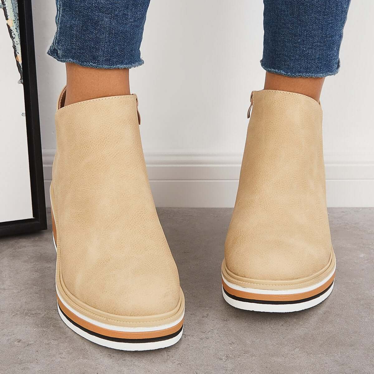 R&B | Damen Ankle Boots mit Plateausohle und seitlichem Reißverschluss