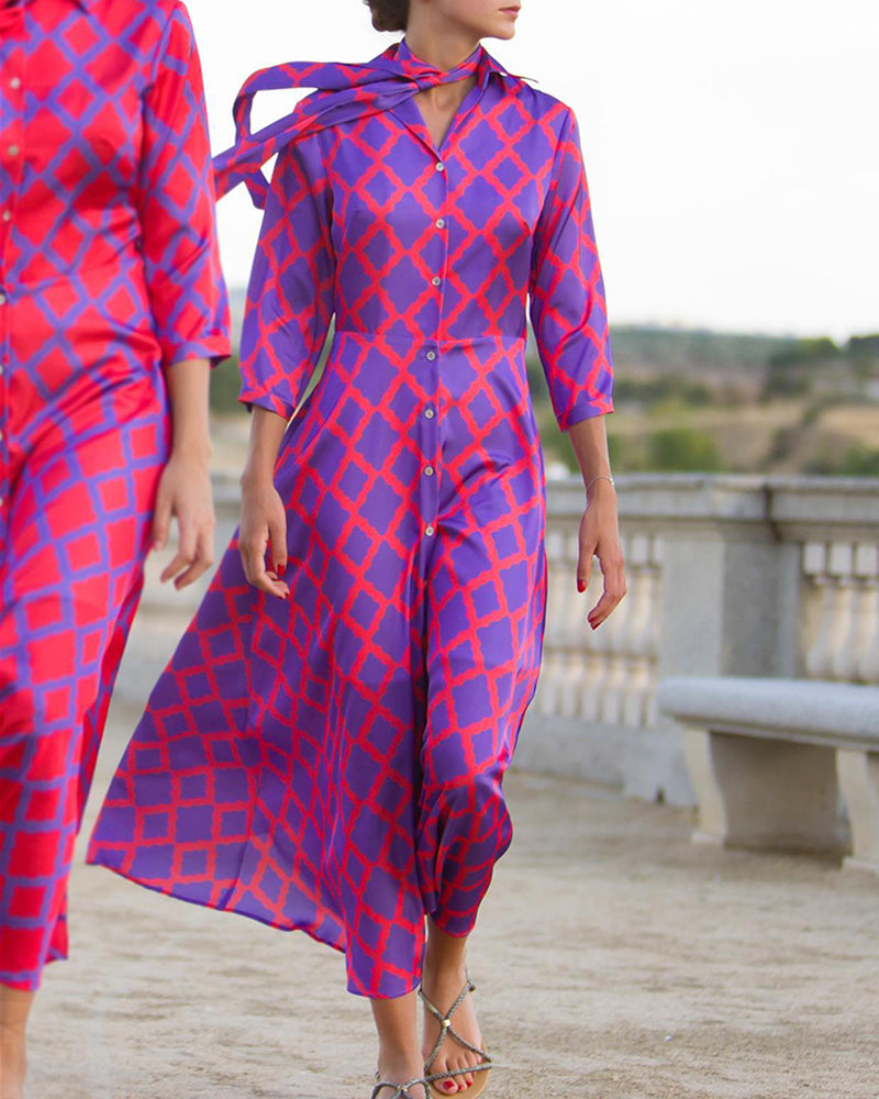 R&B | Hemdkleid mit V-Ausschnitt und 3/4 Ärmeln