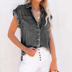 R&B | Lässige Damen-Jeansbluse mit kurzen Ärmeln