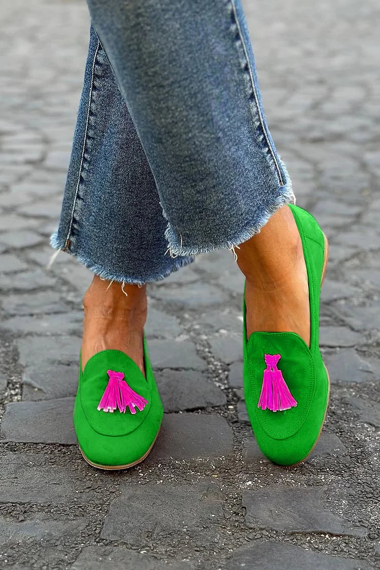 Grüne Loafer mit Pinker Fransenapplikation R&B R&B