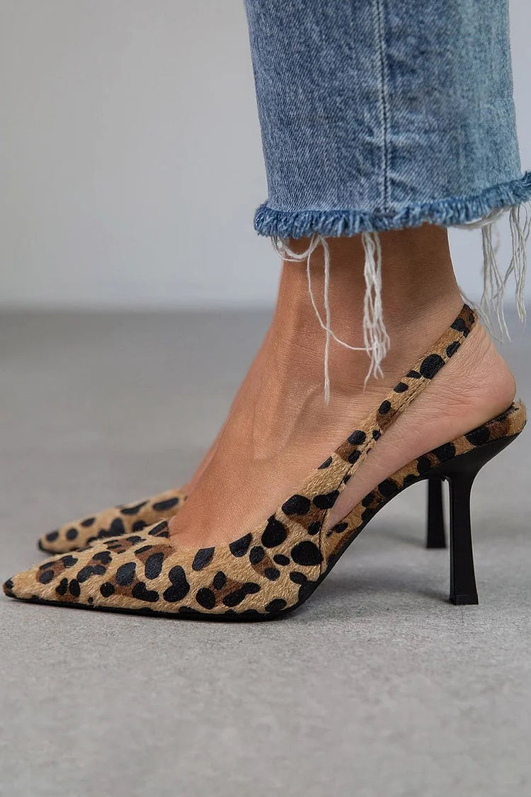 Stiletto-Absatzschuhe mit spitzer Zehenpartie und Leopardenmuster R&B