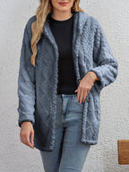 R&B | Fluffy Kapuzenjacke mit Knöpfen Polyester Weich und Warm