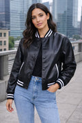 Damen Leder Bomberjacke mit sportlichem Schnitt