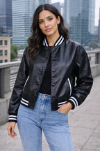 Damen Leder Bomberjacke mit sportlichem Schnitt