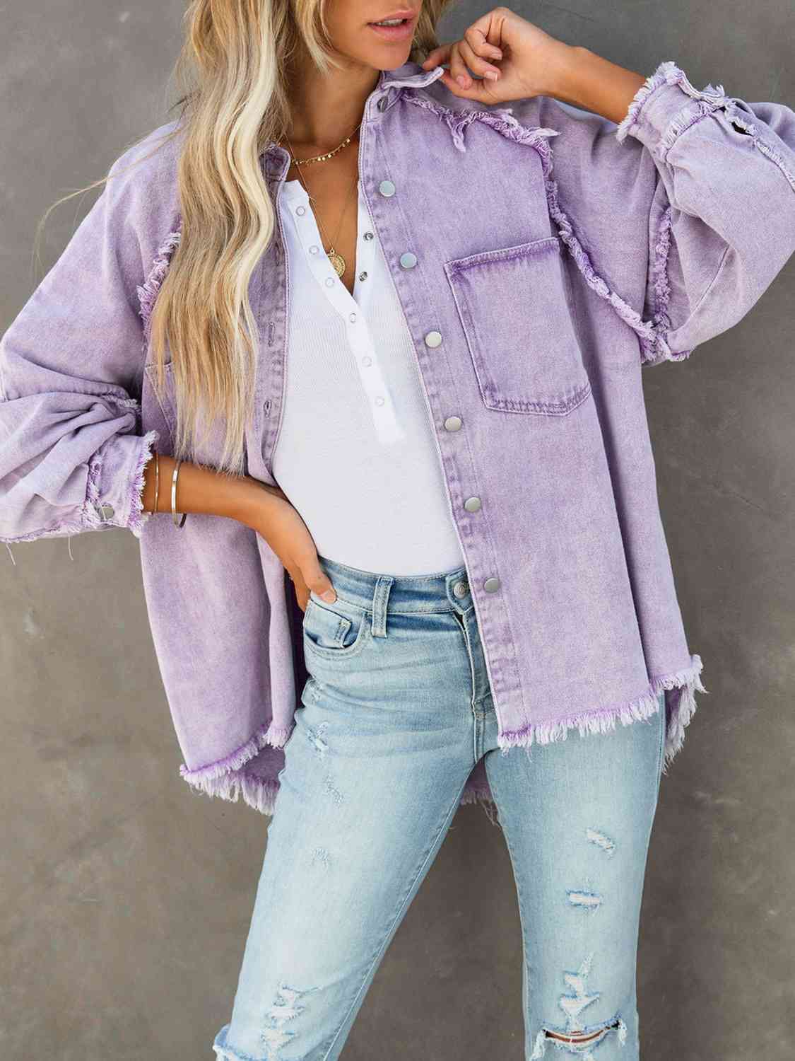 R&B | Button Down Raw Hem Denim Jacke