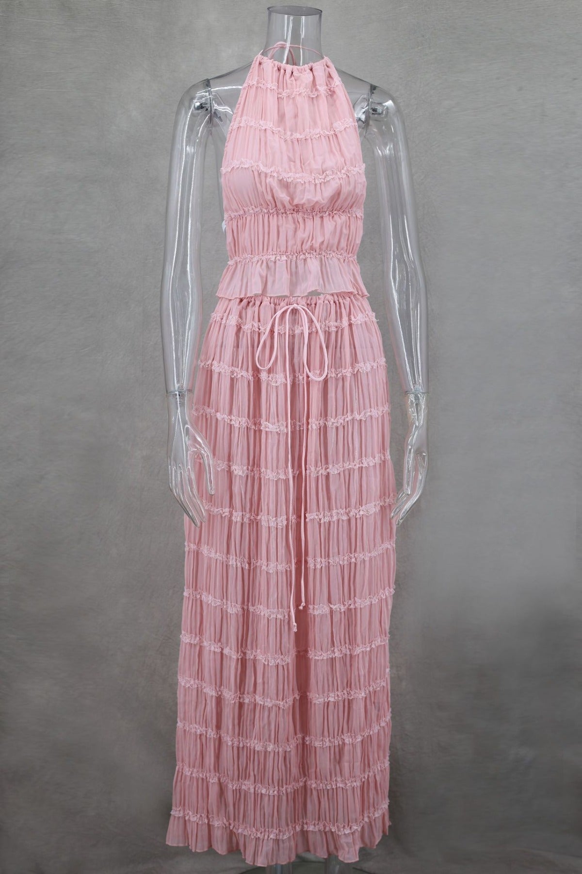 R&B | Neckholder Spitzenweste langes Kleid Set