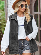 R&B | Knopf-Front Ärmellose Jeansjacke