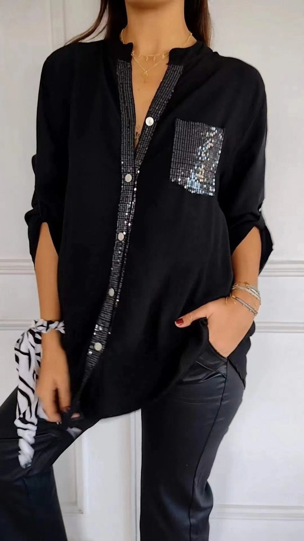 R&B | Glitzerbluse Mit Paillettentasche