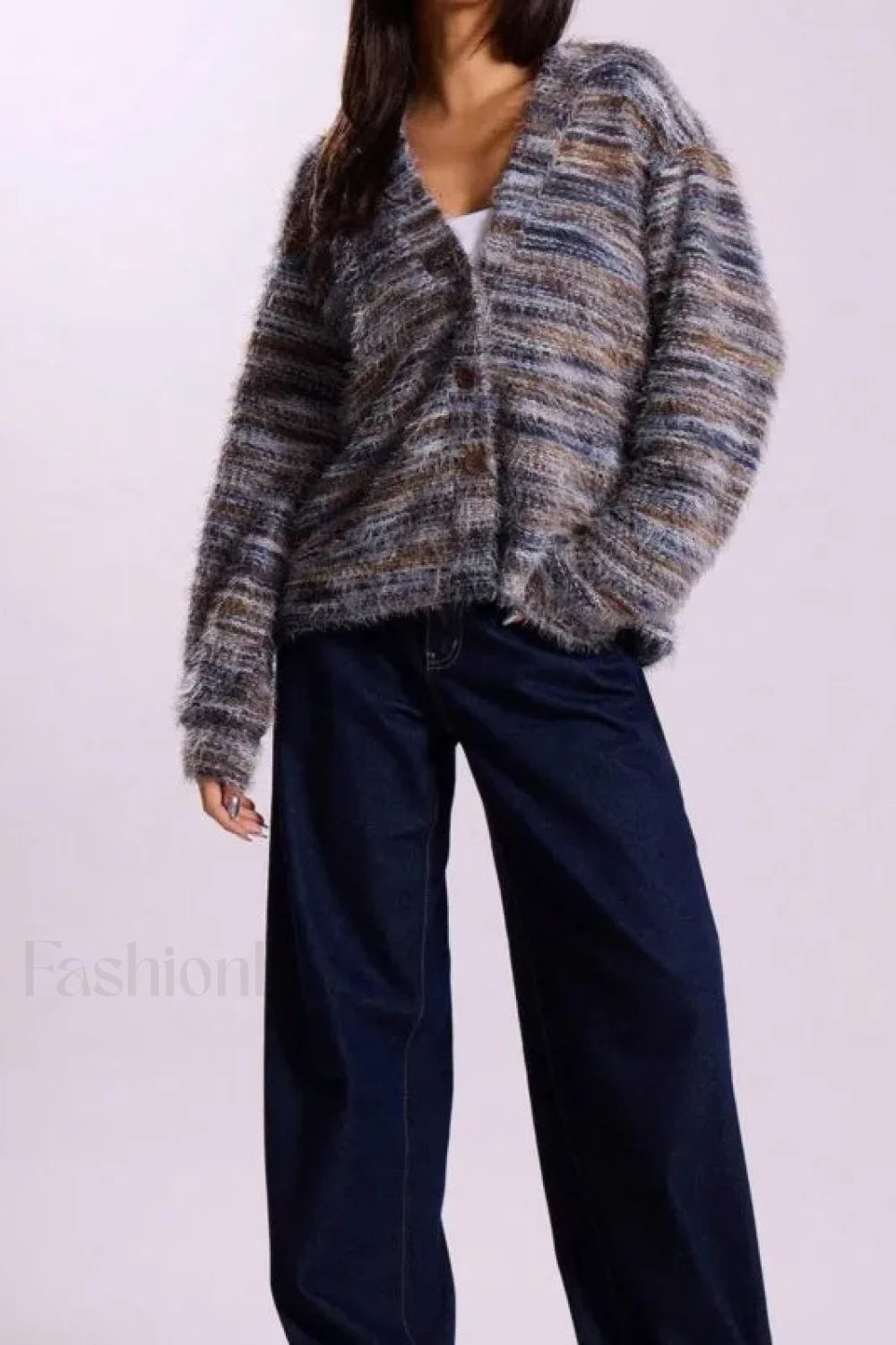 R&B | Vintage Streifen Cardigan mit V-Ausschnitt