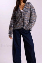 R&B | Vintage-gestreifte V-Ausschnitt-Strickjacke