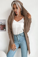R&B | geripptes offen-front Cardigan mit Kapuze und Taschen