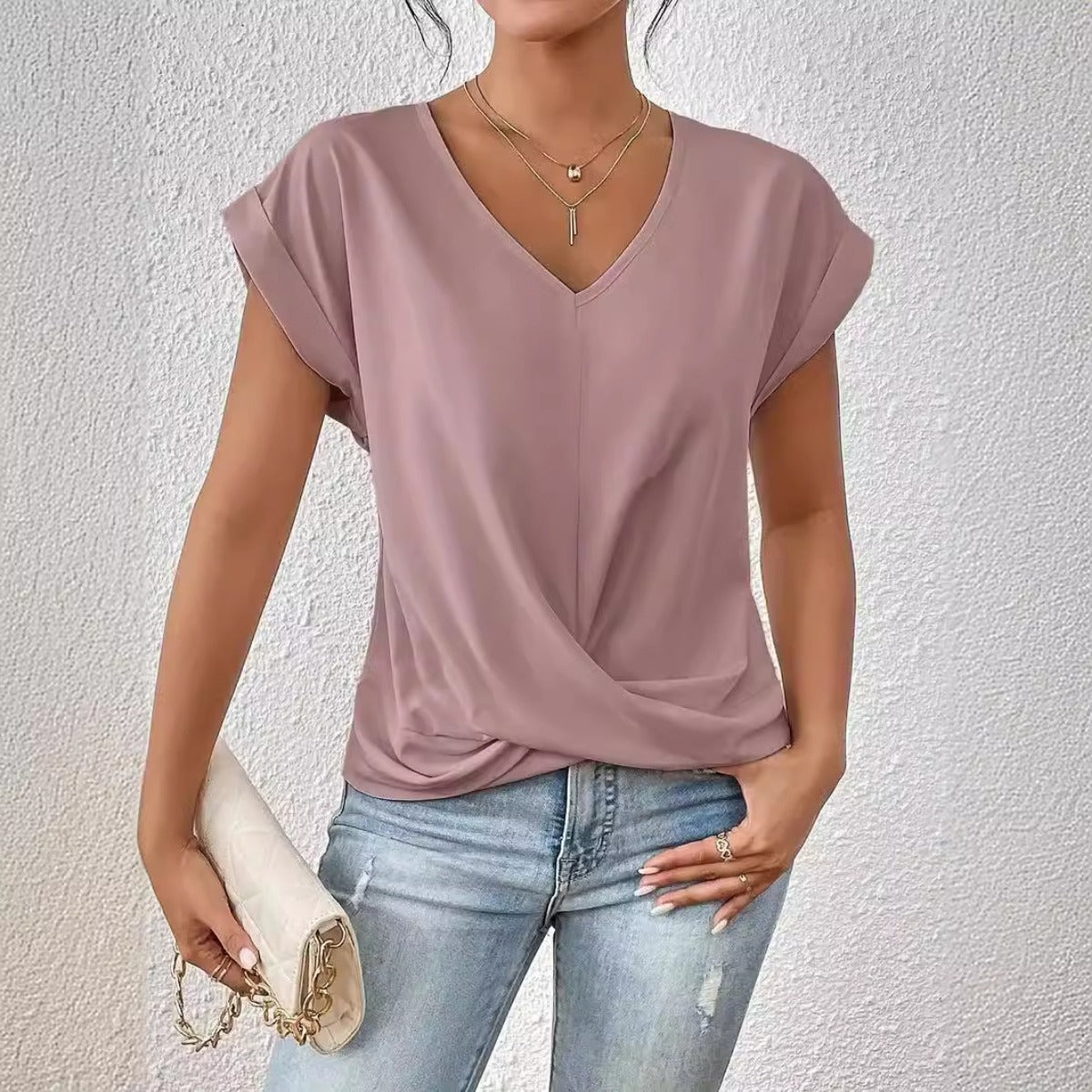 R&B | Einfarbiges T-Shirt mit V-Ausschnitt