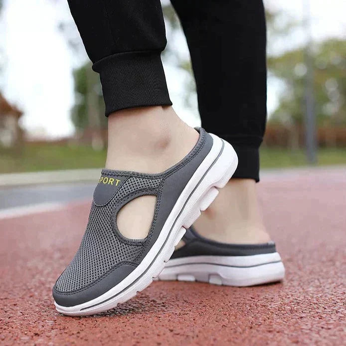 R&B Damen Slip-On-Pantoletten aus Mesh mit seitlichen Ausschnitten