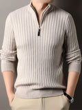 R&B | Strickpullover mit Hohem Kragen und Reißverschluss Geripptes Design Weiches Material