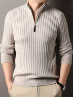 R&B | Strickpullover mit Hohem Kragen und Reißverschluss Geripptes Design Weiches Material