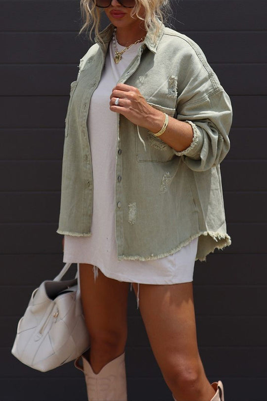 R&B | Revers Langarm Ripped Denim Jacke