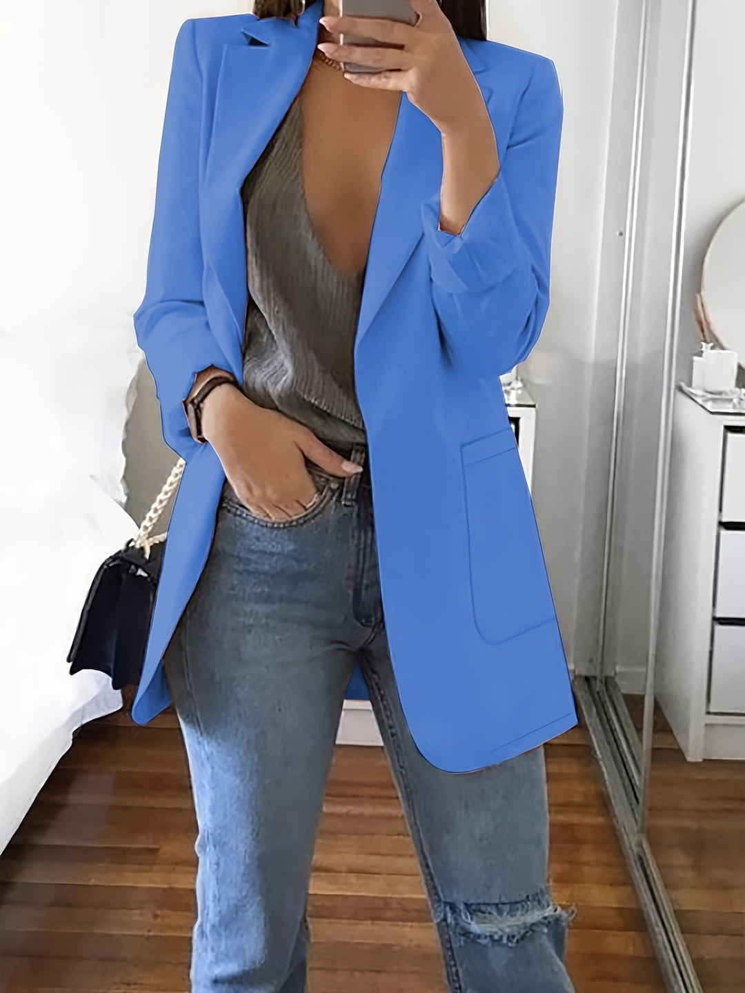 R&B | Eleganter Einfarbiger Business-Blazer Mit Offener Vorderseite - Ideal Für Alle Jahreszeiten