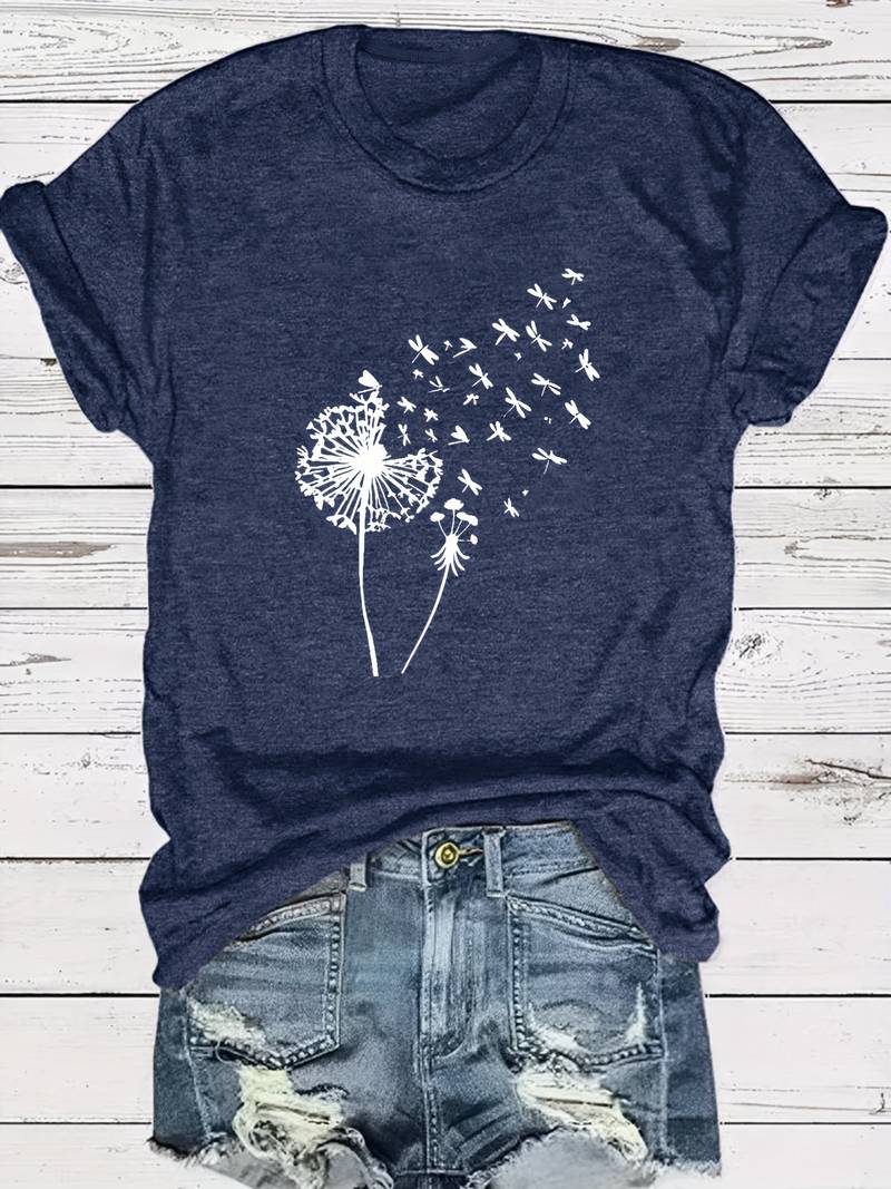 Heidi-Mode – T-Shirt Mit Löwenzahn-Print Und Rundhalsausschnitt