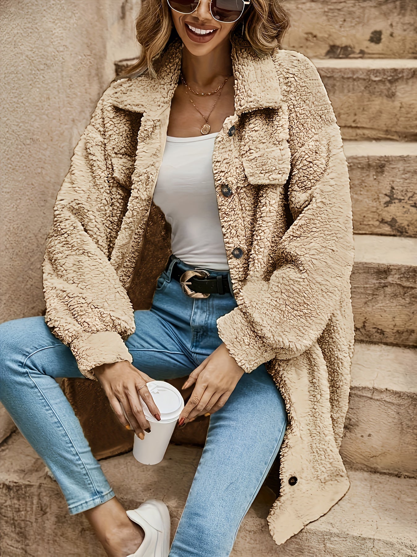 R&B | Lange Jacke Im Sherpa-stil Polyester Warm und Stilvoll