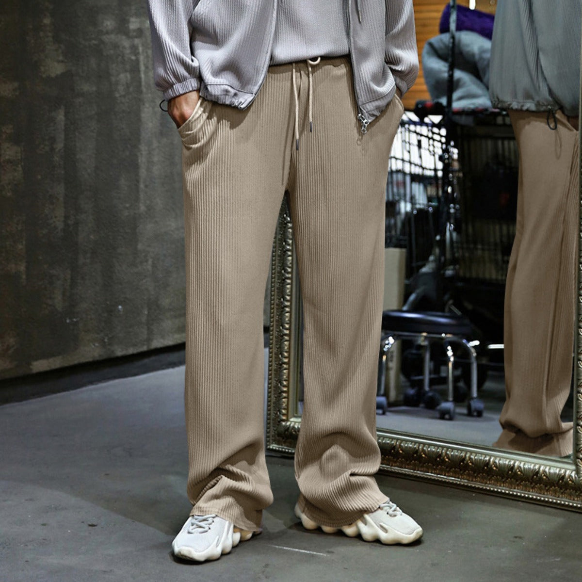 R&B | Dropping Gestreifte Hose mit hoher Taille und weitem Bein
