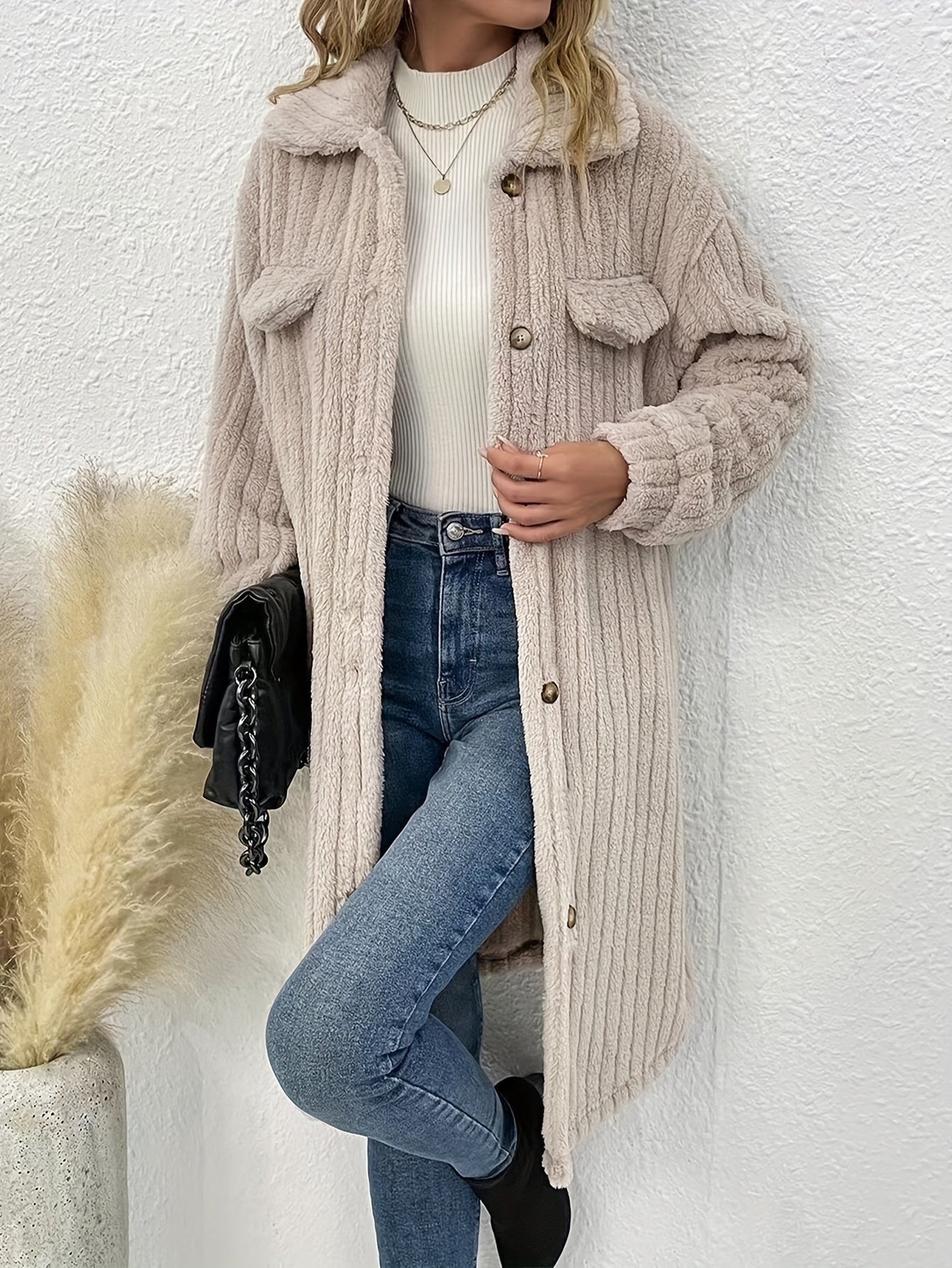 R&B | Lange, Weiche Samtjacke mit Knöpfen Polyester Warm und Bequem