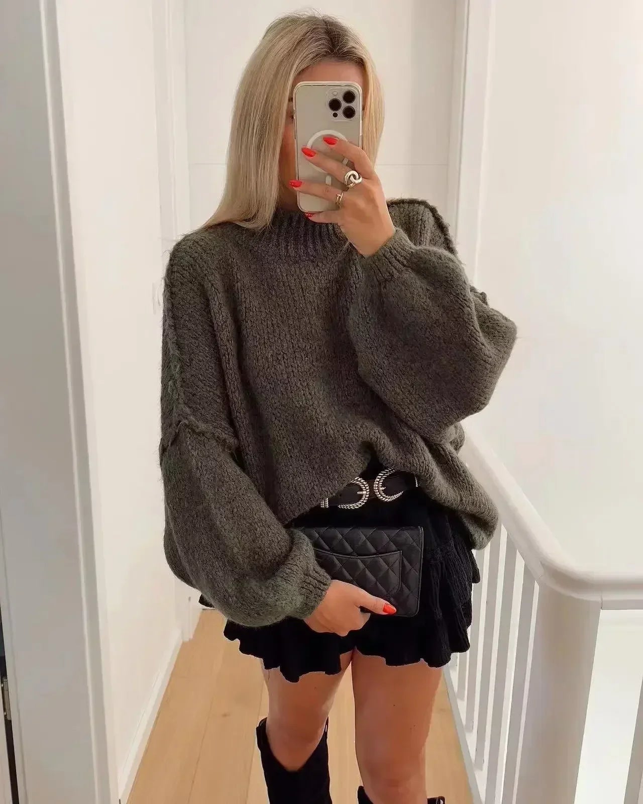 R&B | Strickpullover mit Rollkragen und stylischen Puffärmeln