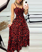 R&B | Kleid mit Leopardenmuster und Hosenträgern mit V-Ausschnitt