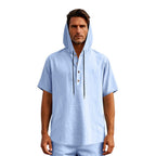 R&B | Leinen-Knopf-Strand-Kapuzen-Henley-Shirt